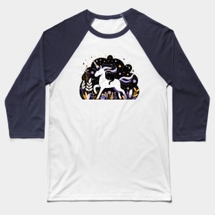 Unicorn and black cat - fantasy illustration Baseball T-Shirt